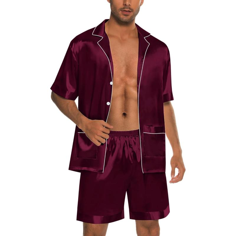 SWOMOG Mens Satin Pajamas Set 2 Piece Pj Button Down Loungewear 2 Piece ...