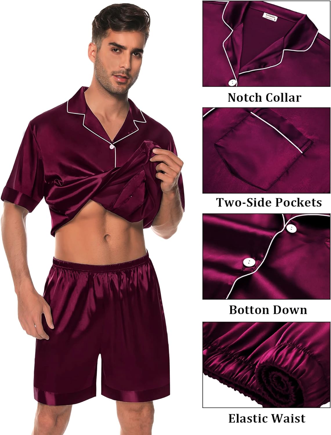 SWOMOG Mens Satin Pajamas Set 2 Piece Pj Button Down Loungewear 2 Piece ...