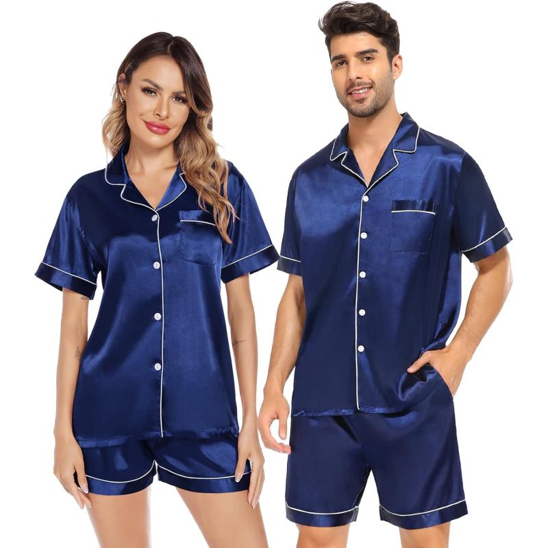 SWOMOG Pajamas Set Short Sleeve Sleepwear Womens Button Down