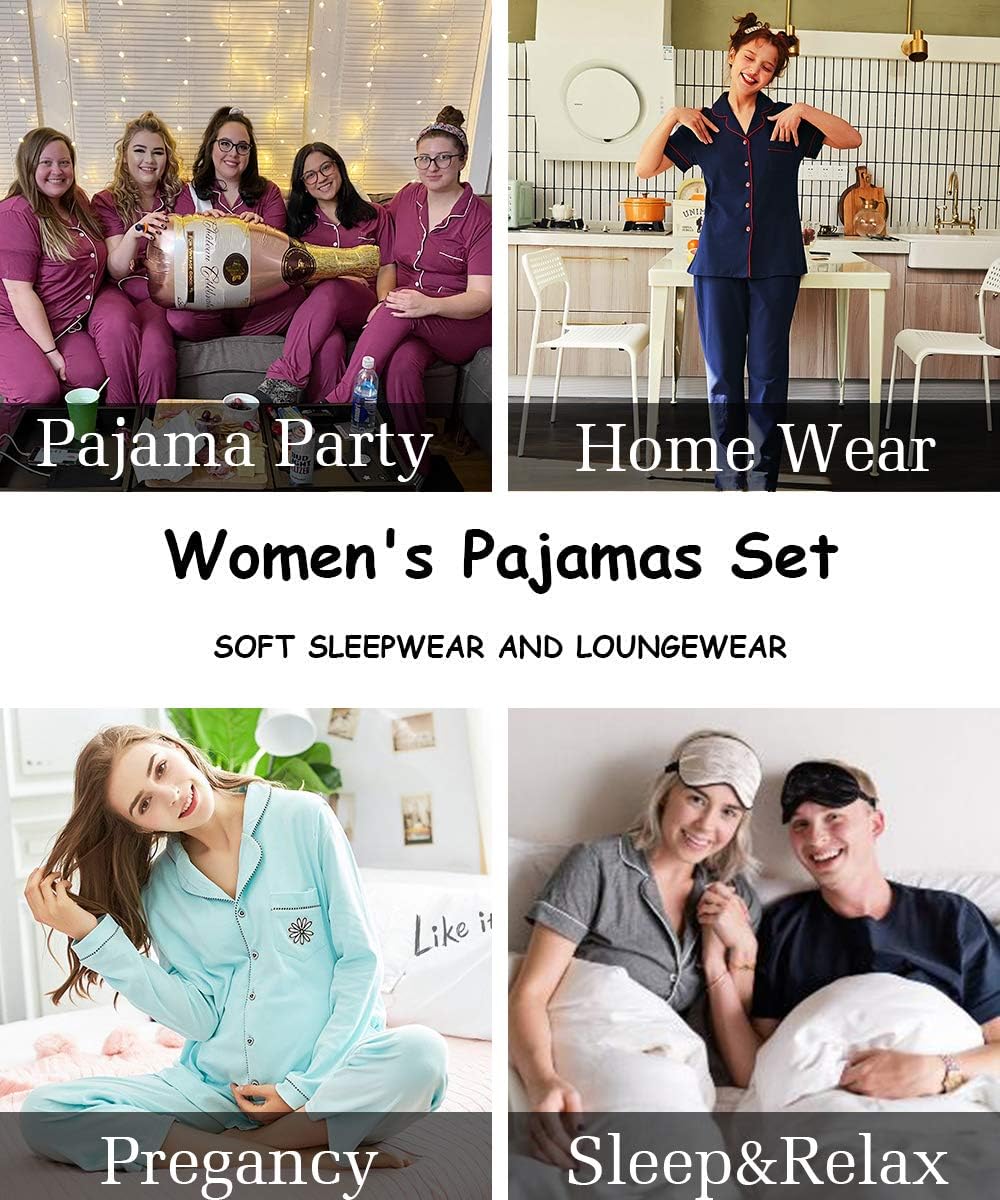 SWOMOG Women Pajama Sets Two-Piece Nightwear Short Sleeve