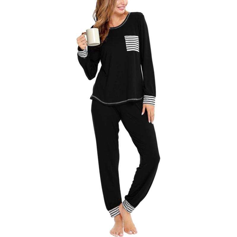 SWOMOG Women's Pajamas Set Long Sleeve Sleepwear with Pants 2 Pieces Cozy  Modal Loungewear Pj Set(0-black) - SWOMOG Deals