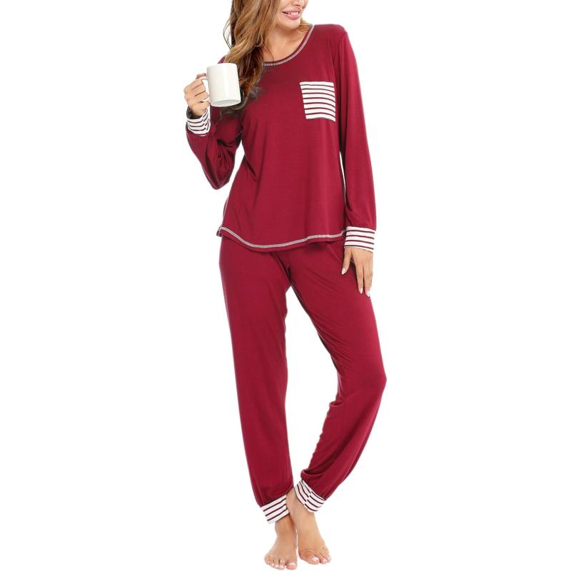 SWOMOG Women's Pajamas Set Long Sleeve Sleepwear with Pants 2 Pieces Cozy Modal  Loungewear Pj Set(0-wine Red) - SWOMOG Deals