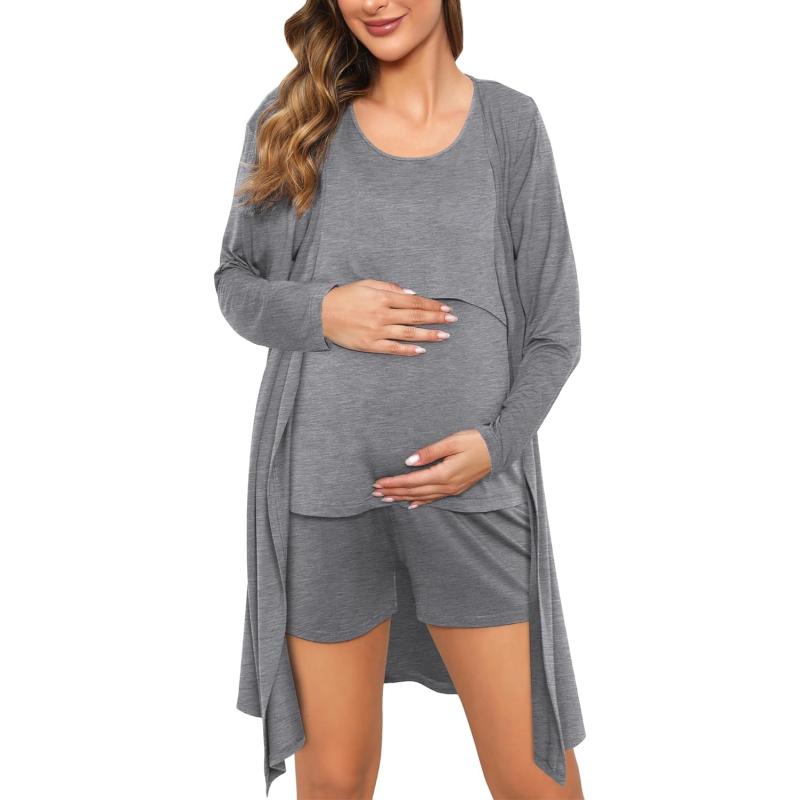 Swomog Women 3 In 1 Deliverylabornursingmaternity Nightgown Short Sleeve Pleated Hospital 9271