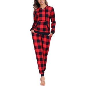 SWOMOG Women's Pajama Set Pullover Hoodie Pajamas Long Sleeve Warm